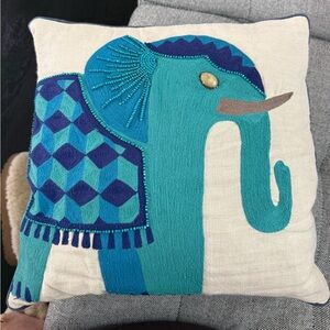 Jonathon Adler Teal & Blue Elephant Throw Pillow